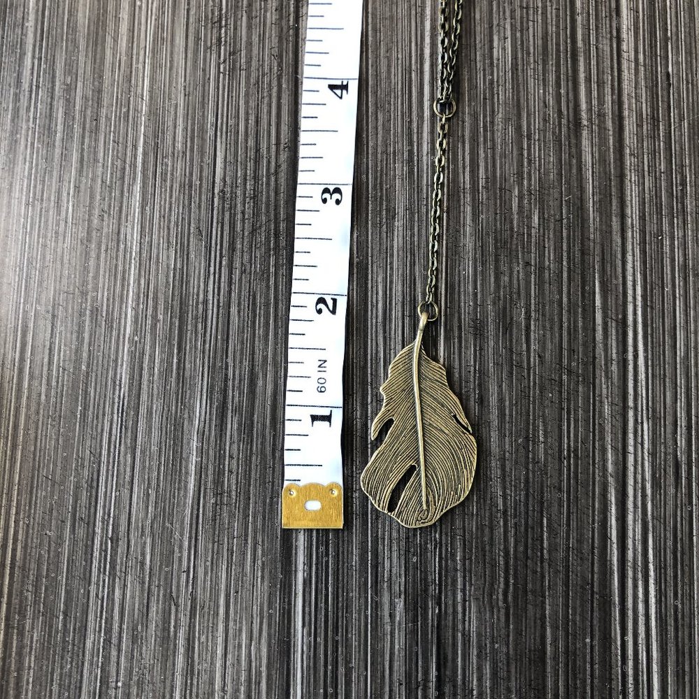 Antique Brass Feather Y-Necklace - Picture 3 of 4